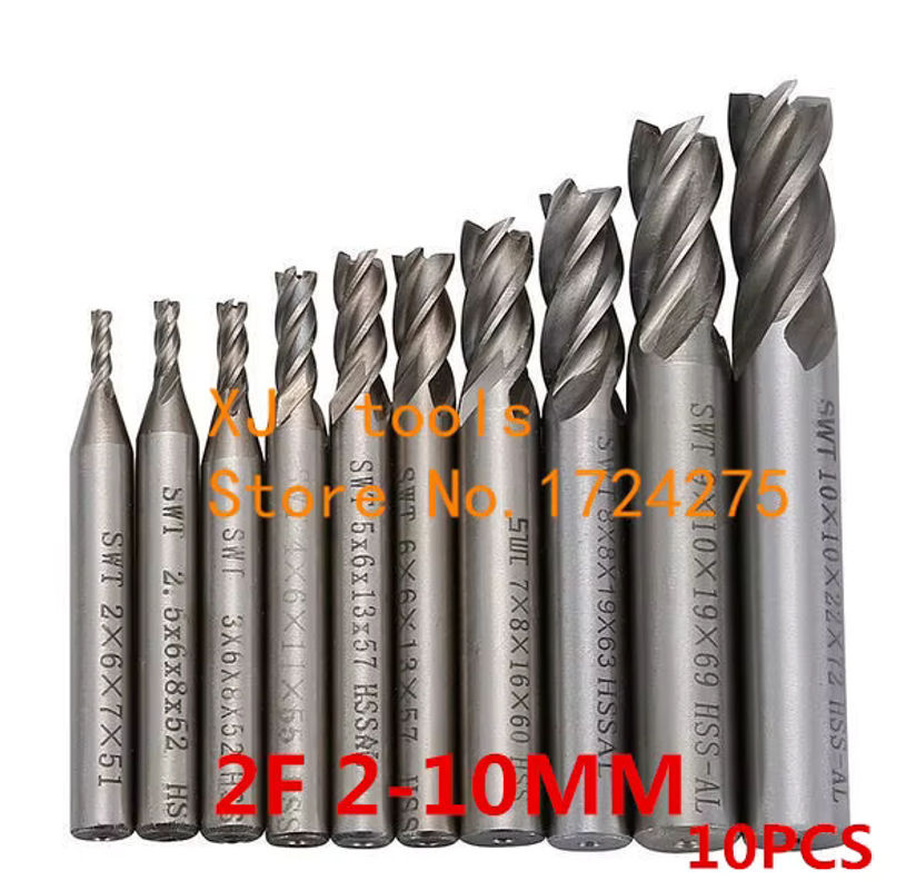 KAVTECNC TOOLS Schaftfräser Set aus HSS mit 2, 3 oder 4 Flöten für CNC und Power Tools, 10-teilig, Durchmesser 2-10 mm - Bild 2