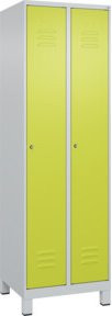 C+P Spind Classic PLUS Garderobenschrank mit 2 Abteilen, Füße, Zylinderschloss und 3 Garderobenhaken, Farbe: Grau/Grün, H x B x T: 195 x 60 x 50 cm - Bild 1