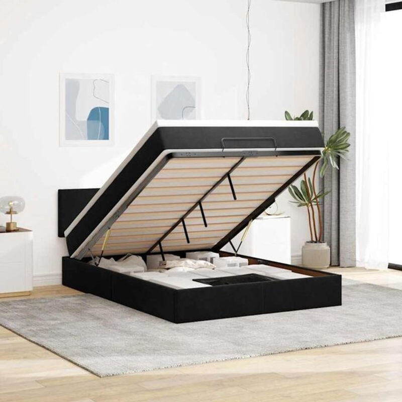 Vidaxl Ottoman Polsterbett mit Matratze und LED in Schwarz aus Samt, B/T/H: 140 x 190 x 88 cm - Bild 1