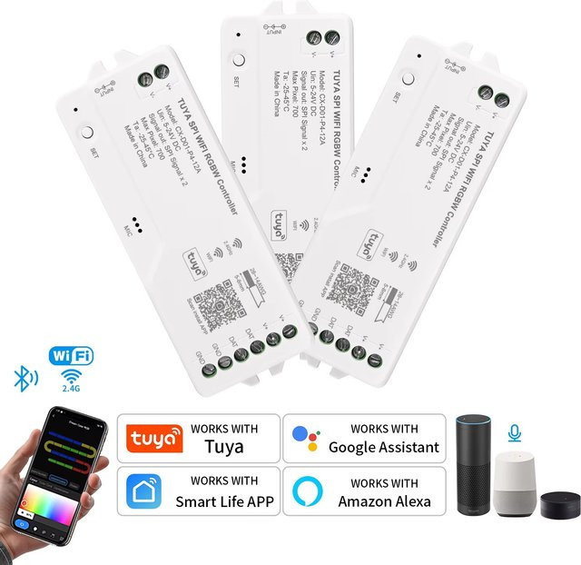 Tuya WLAN LED Controller für adressierbare RGBIC RGBWIC LED-Streifen mit Sprachsteuerung über Alexa und Google Assistant (5-24V) - Bild 1