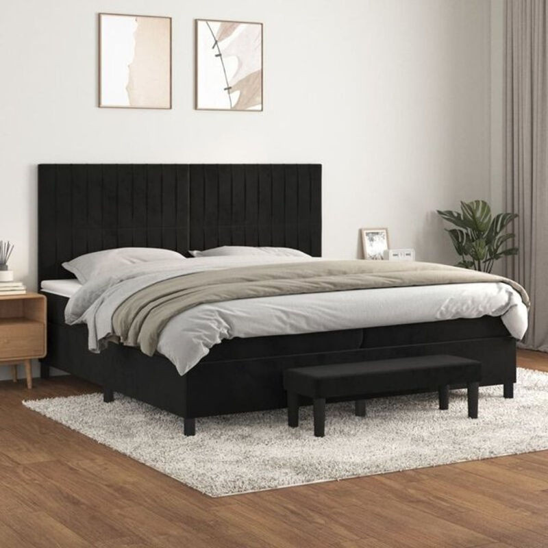 Vidaxl Boxspringbett mit Matratze in Schwarz aus Samt, B/T/H: 200 x 200 x 128 cm - Bild 1