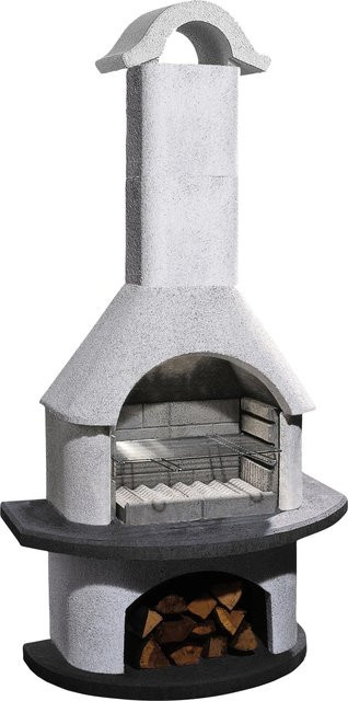 Buschbeck Gartengrillkamin Verona in Weiß-Anthrazit mit Holzfach und Grillrost - Bild 1