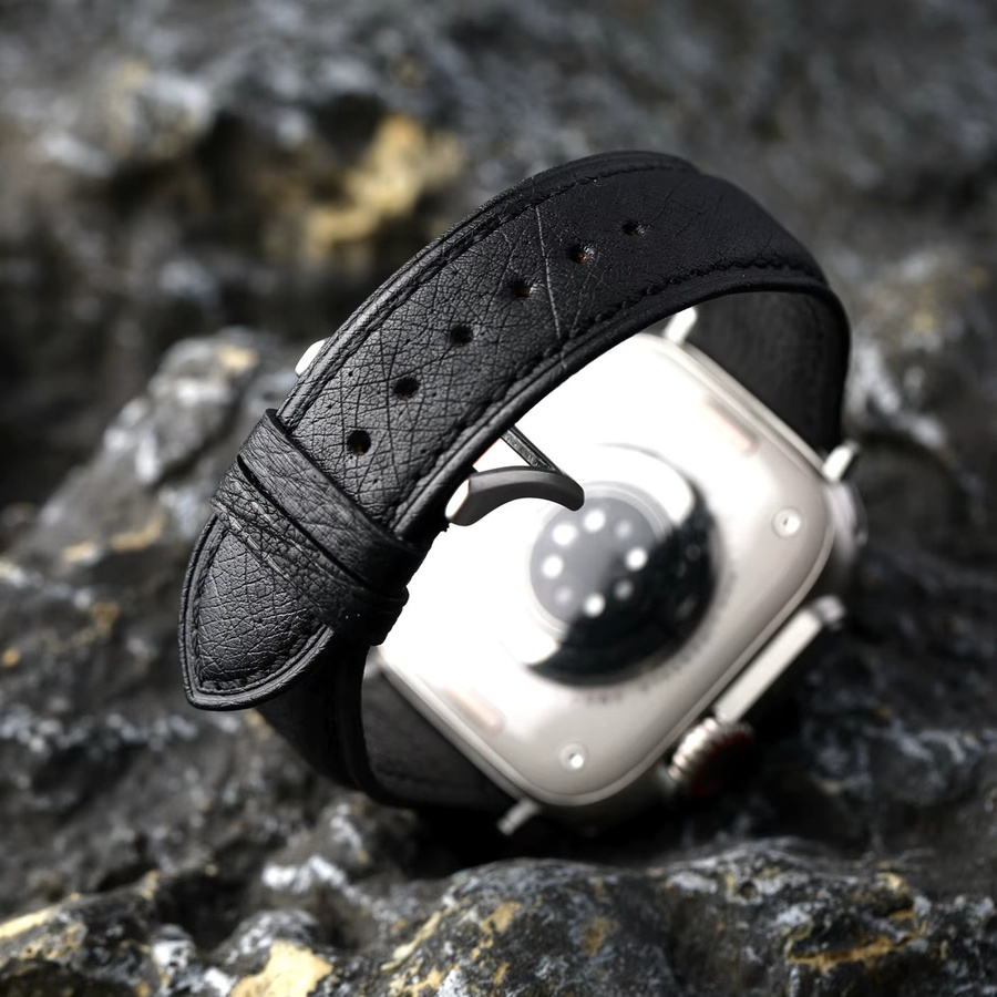 Raystray Uhrenarmband Straußenleder, Schwarz, Herren - Bild 3