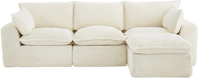 Vente-unique Modulares L-Shape Sofa Cyroma Beige mit Breitcord-Bezug und Polyurethanschaum, Breite: 280 cm - Bild 1