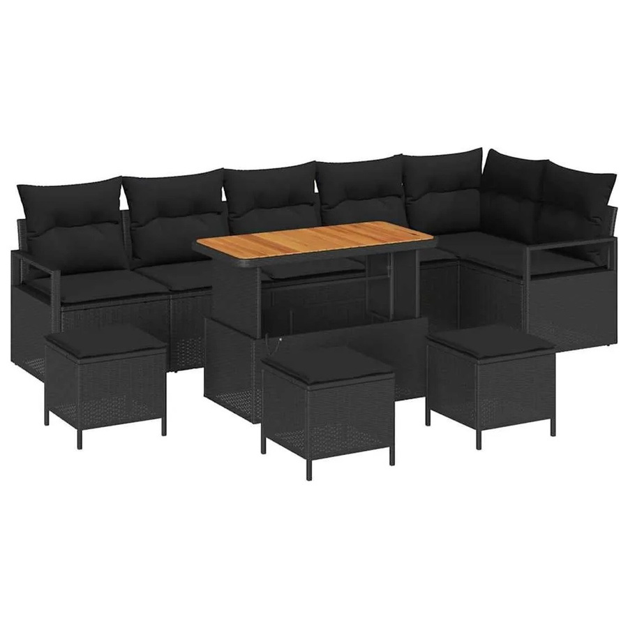 vidaXL Garten-Sofa-Set 10-teilig in Schwarz mit Kissen und integriertem Stauraum für Terrasse und Garten - Bild 2