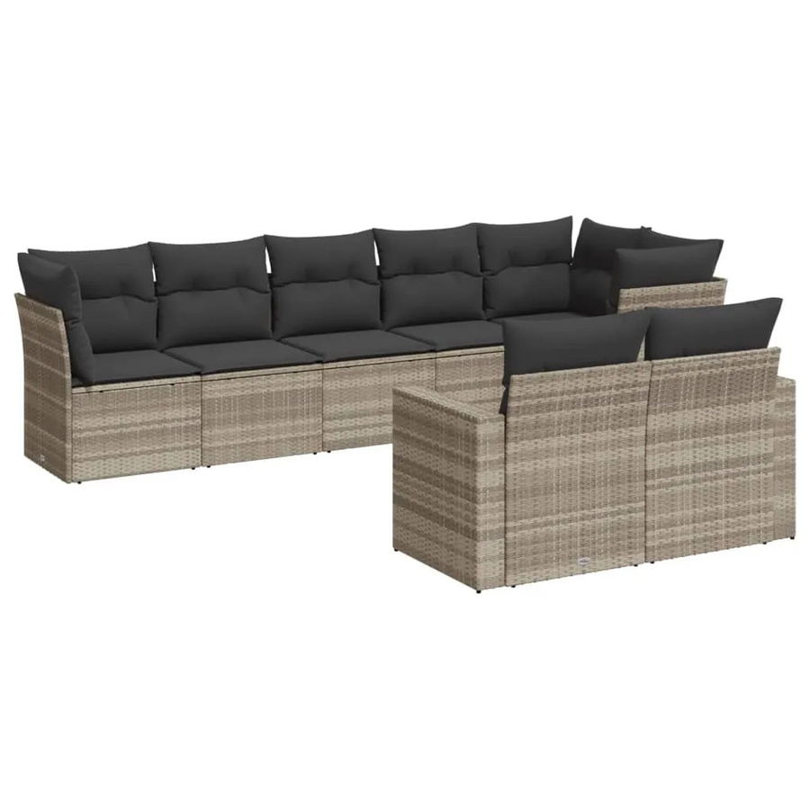 vidaXL 8-teilige Garten-Sofagarnitur in L-Form aus Poly-Rattan in Hellgrau mit Kissen und pulverbeschichtetem Stahlgestell - Bild 2