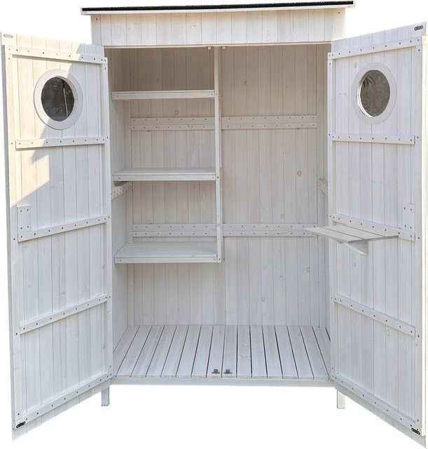 Leco Gartenschrank Toni aus Tannenholz in Weiß mit Glastüren, B/T/H: 118 x 70 x 190 cm - Bild 1