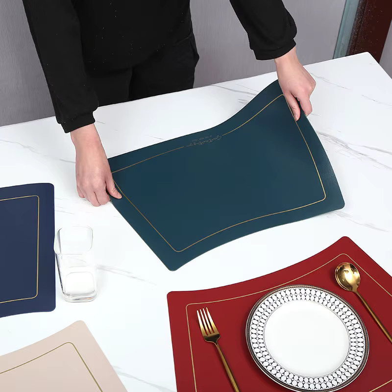 Inyahome Fächerförmige Tischsets aus Kunststoff, Ölbeständig, Grün, Rechteckig - Bild 5