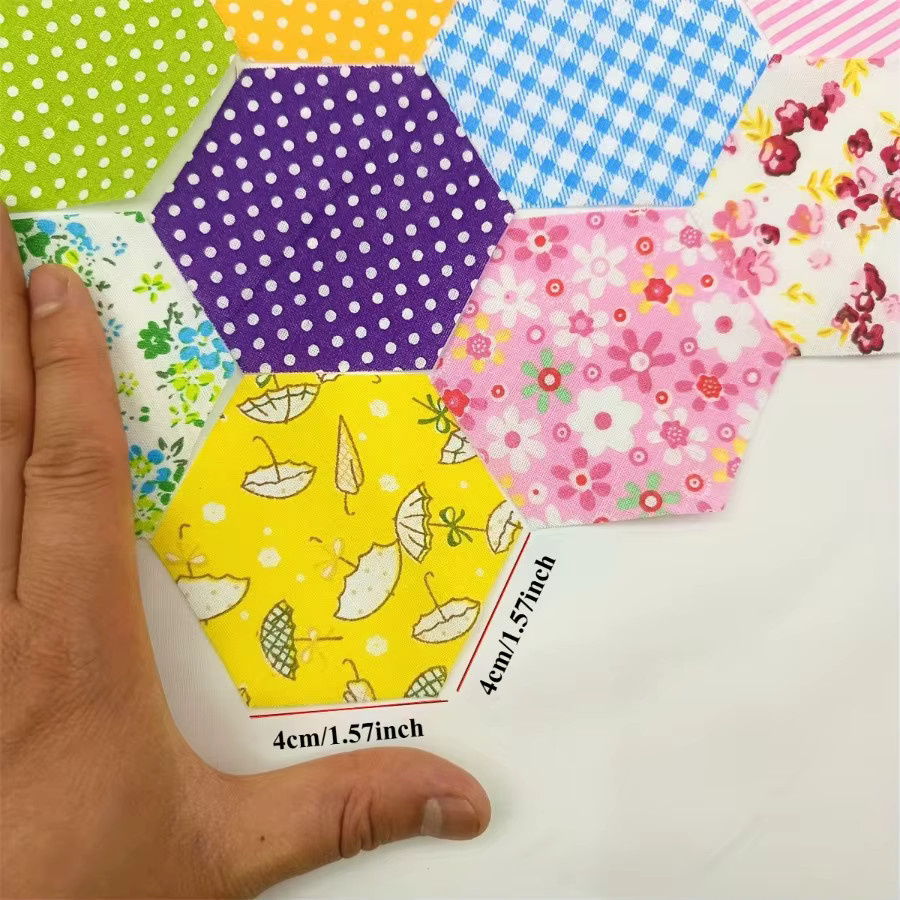 200 Stück Patchwork-Stoff in Sechseck-Form, bunte Muster für Scrapbooking und Nähen, Multicolour - Bild 2