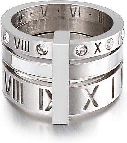 Ring, Edelstahl, Bicolor, Kristall, Damen, römische Ziffern, Größe 10 - Bild 1