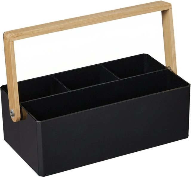 Relaxdays Organizer aus Kunststoff und Bambus in Schwarz, B/T/H: 26 x 16 x 8,5 cm - Bild 1