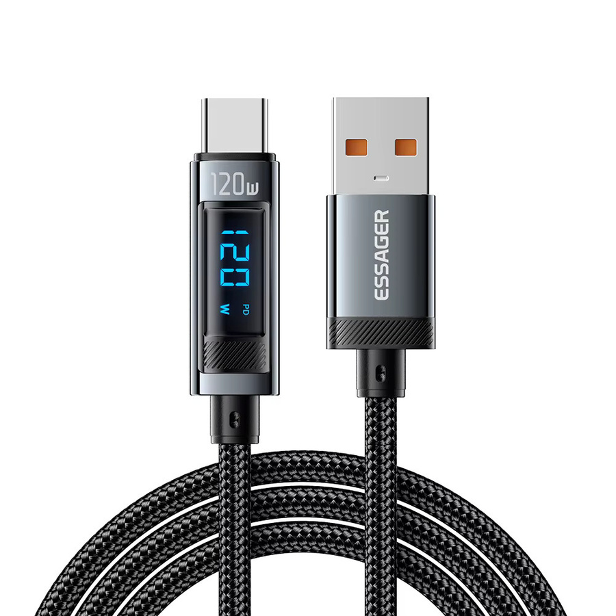 Essager 120W USB Typ C Schnellladekabel mit LED-Digitalanzeige für iPhone, Huawei und andere Geräte in Schwarz oder Grau - Bild 6