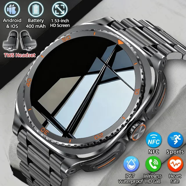 LIGE 2-in-1 Smartwatch mit TWS Wireless Headset, AMOLED HD-Bildschirm, Bluetooth-Anruf und Sportfunktionen, Orange - Bild 1