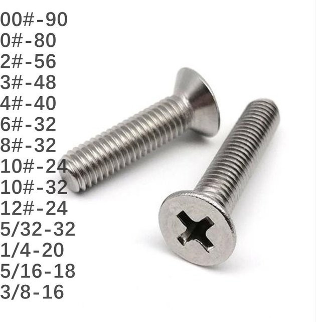 50 Stück WHOOPEE Senkkopfschrauben aus Edelstahl in Silber mit Kreuzschlitz und UNC/UNF Gewinde - Bild 1