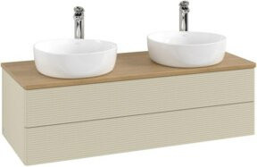 V&B Antao Waschtischunterschrank mit Frontstruktur und LED-Beleuchtung, Eiche Honig, Wandmontage, B/T/H: 120 x 36 x 50 cm - Bild 1