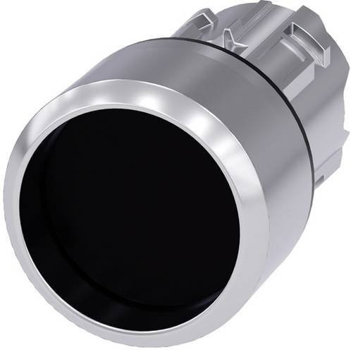 Siemens Drucktaster 3SU1050-0CB10-0AA0 mit rundem Metall-Frontring in Silber und schwarzem Knopf - Bild 1