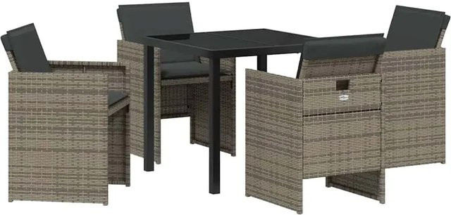 vidaXL Garten Essgruppe aus Poly-Rattan in Grau mit 5-teiligem Set und Kissen - Bild 1