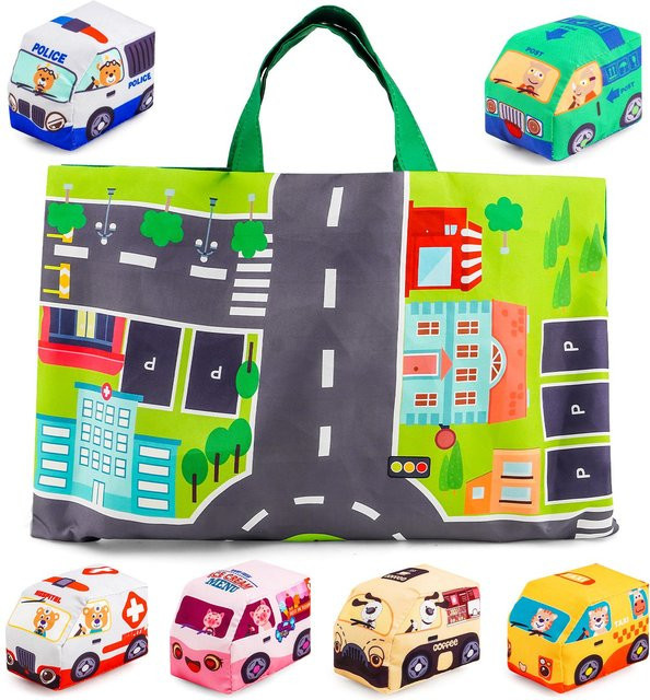 Yiran Toy Baby Montessori Weiches Auto Spielzeug mit Karte ab 0-3 Jahre - Bild 1