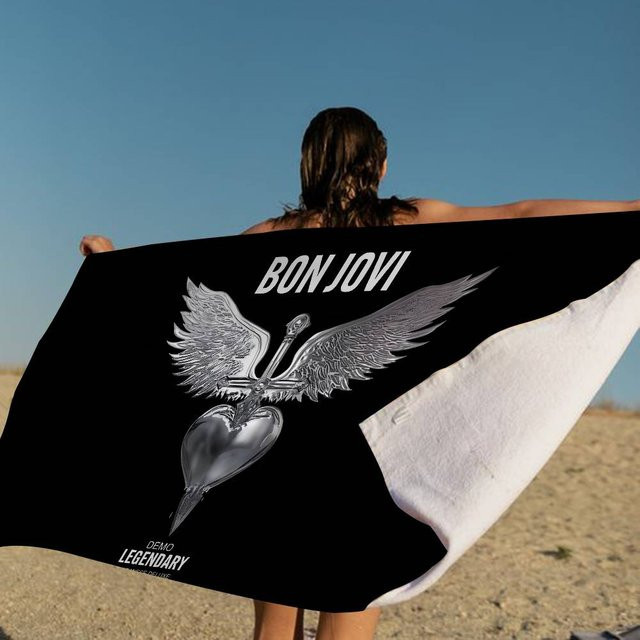B-Bon J-Jovi Mikrofaser Strandtuch aus Baumwolle und Polyester, schnelltrocknend und super saugfähig, Schwarz, B/H: 50 x 100 cm - Bild 1