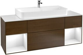 V&B Waschtischunterschrank Finion mit Wandbeleuchtung, Walnuss Furnier, Breite: 160 cm - Bild 1