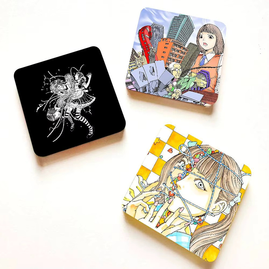 Shintaro Kago Art Horror Acryl Kühlschrankmagnet-Set mit quadratischen selbstklebenden Aufklebern in abstraktem Design - Bild 4