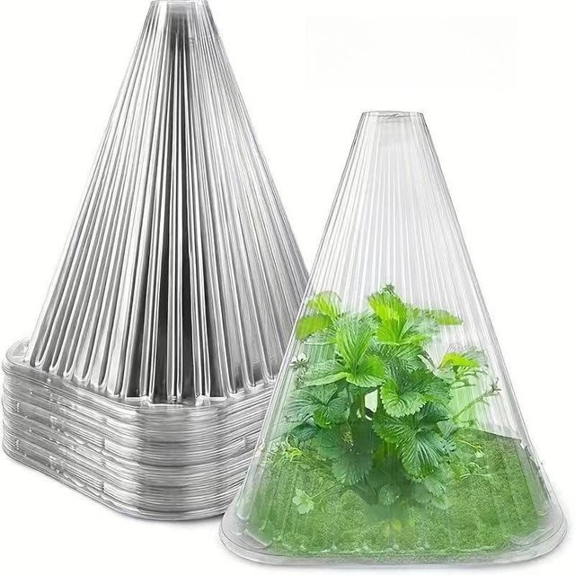 100 Stück LIUXING Pflanzenabdeckungen transparent, wiederverwendbare Gartenhauben aus Kunststoff zum Schutz von Setzlingen, Durchmesser: 18,5 cm - Bild 1