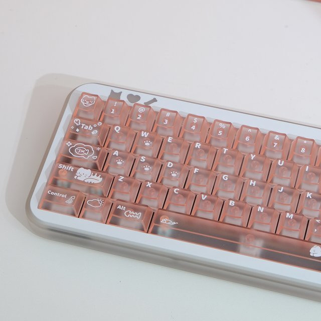 KBDiy Tastenkappen Rosa Matt mit niedlichem Katzen-Design, Kirschprofil, UV-Druck für mechanische Tastaturen - Bild 1