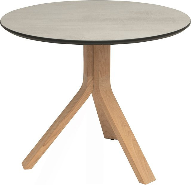Stern Beistelltisch Freddie aus Teakholz mit Silverstar 2.0 Zementplatte in Hellgrau, Durchmesser: 60 cm - Bild 1