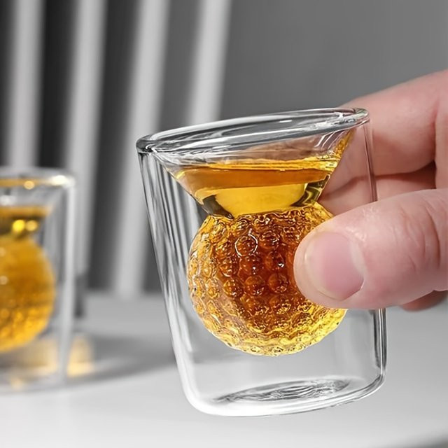 Doppelwandiges Golfball-Glasbecher Schnapsglas aus Glas, transparent, 50 ml - Bild 1