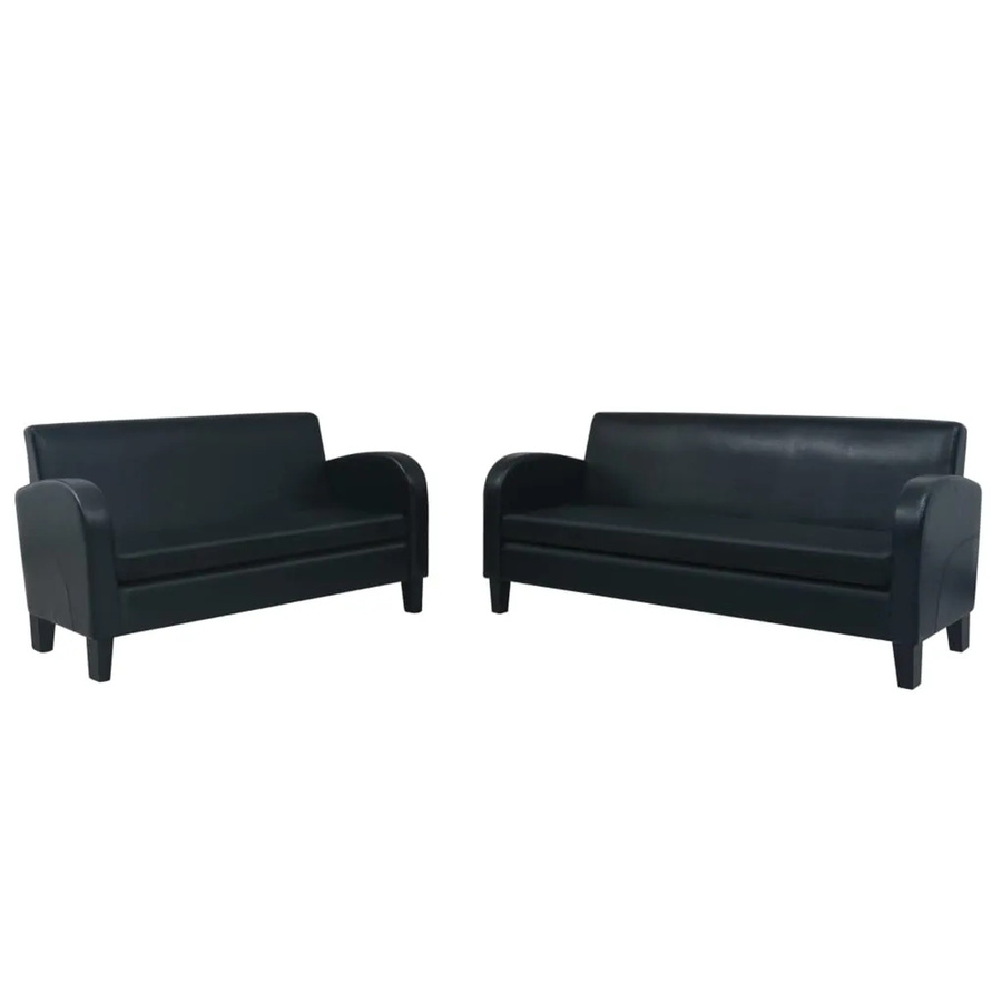 vidaXL 2-teiliges Sofa-Set aus Kunstleder in Schwarz mit Massivholzrahmen für dein Wohnzimmer - Bild 2