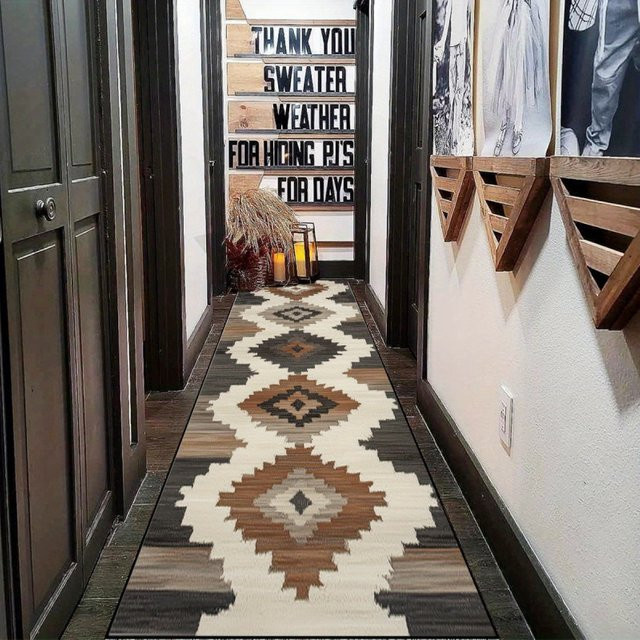 VIKAMA Retro-Teppich mit geometrischem Muster in Multicolour, rutschfeste Bodenmatte für Küche, Schlafzimmer oder Balkon - Bild 1