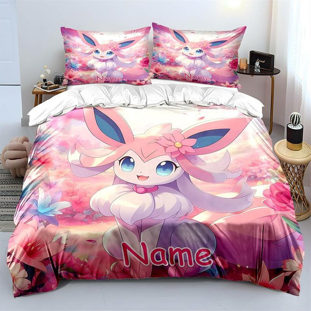 Personalisierbares Pokemon Pixi-Druck Bettwäsche-Set für Kinder in Pink mit 1 Bettbezug und 2 Kissenbezügen, B/H: 140 x 210 cm - Bild 1