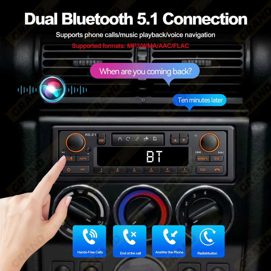 Grandnavi Retro Autoradio 1DIN MP3-Player mit Bluetooth und QC3.0 in Schwarz - Bild 4
