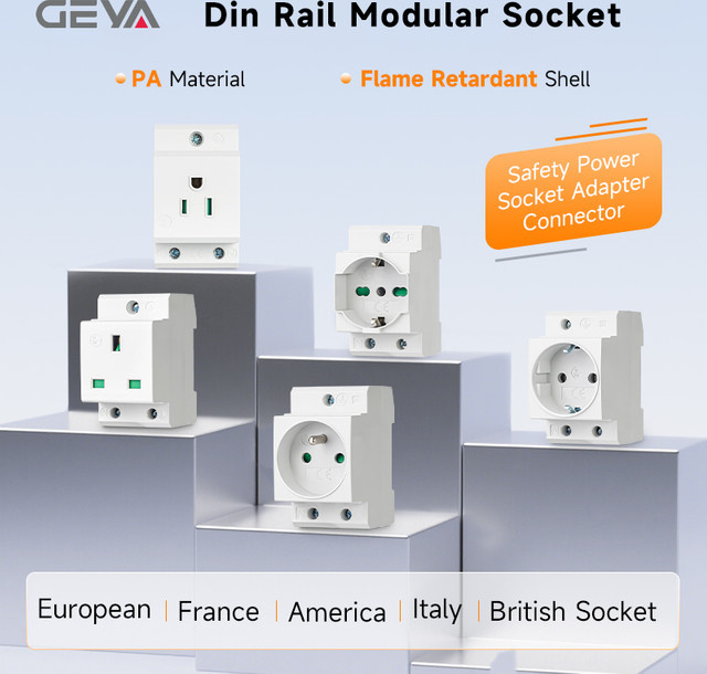 GEYA 16A 220V AC DIN-Schienen-modulare Steckdose für industriellen und privaten Gebrauch mit EU/FR/US/BK/IT Anschlüssen, Breite: 35 mm - Bild 1