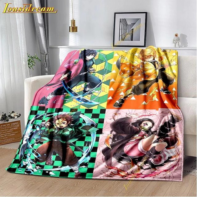 Shunika Chen Demon Slayer Kamado Nezuko Flanell-Decke, Comic Cartoon Überwurfdecke, Mehrfarbig, B: 150 cm, T: 100 cm - Bild 1
