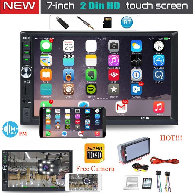 7 Zoll 2 Din HD Autoradio Stereo mit Touchscreen, Rückfahrkamera, Bluetooth, USB und Dual Mirror Link für Android und iOS in Grau - Bild 1