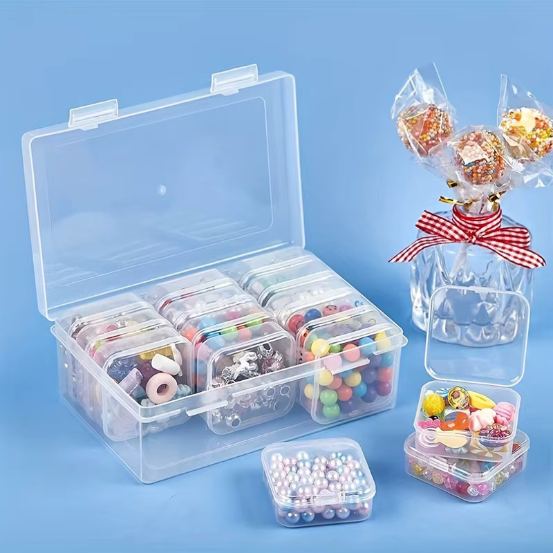 13er-Set Mini-Aufbewahrungsboxen aus transparentem Kunststoff für Schmuck und Perlen, B/T/H: 17,0 x 13,0 x 6,0 cm - Bild 2