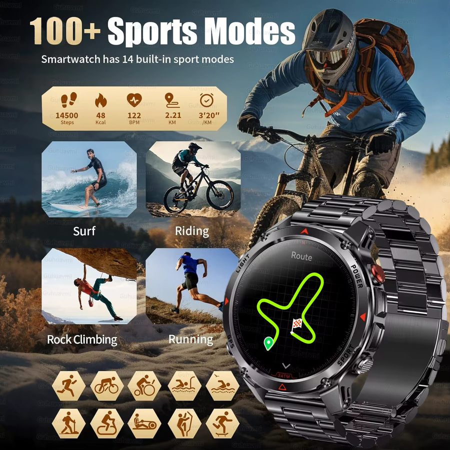 GUHUAVMI GPS-Abenteuer-Smartwatch Schwarz mit 6-Frequenz-Satellitenkompass und barometrischem Höhenmesser, 3ATM wasserdicht - Bild 5