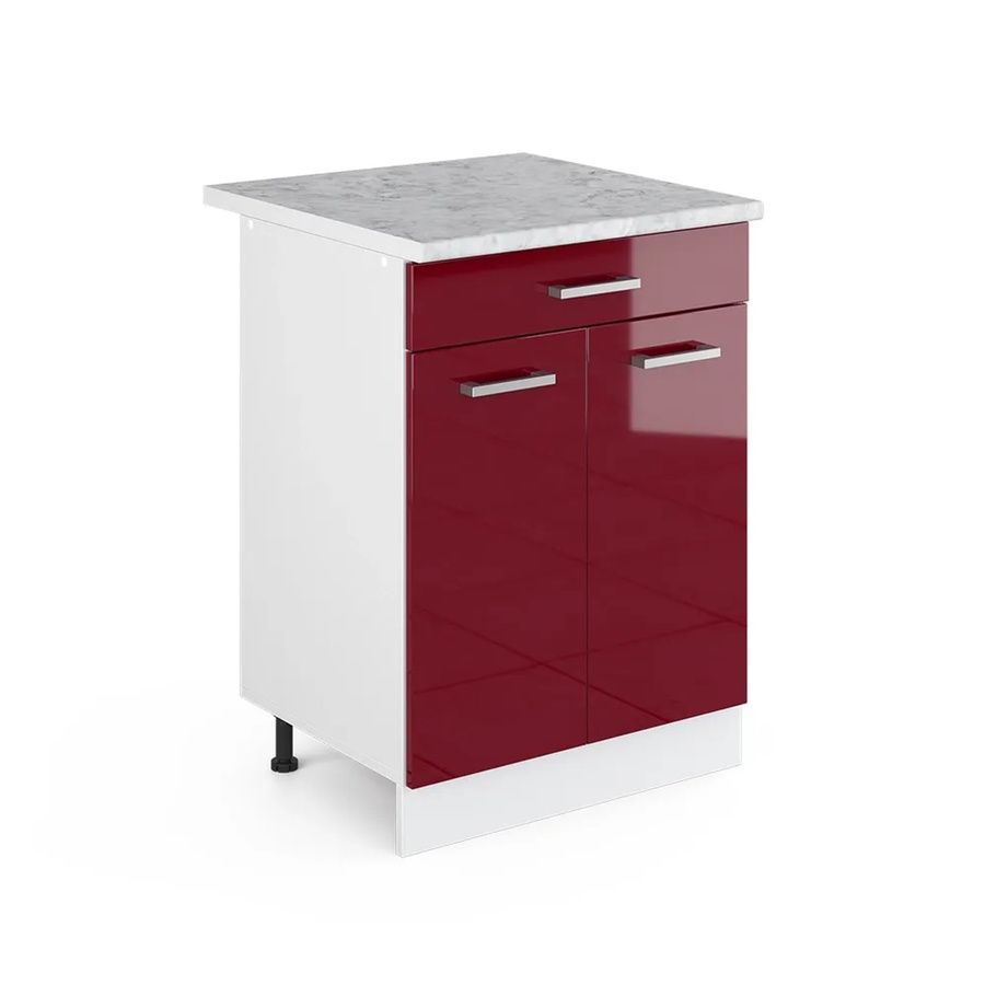 Vicco Küchenunterschrank R-Line in Bordeaux Hochglanz und Weiß mit Schubladen und Türen, B: 60 cm, H: 81,6 cm, T: 60 cm - Bild 2