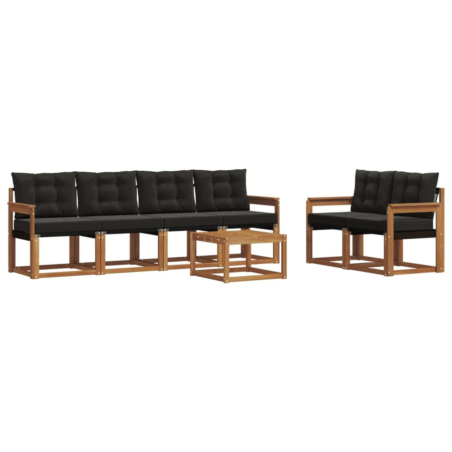 vidaXL Outdoor-Sofagarnitur 7-teilig aus Akazienholz und Textilene in Natur und Schwarz mit Kissen und Tisch - Bild 2
