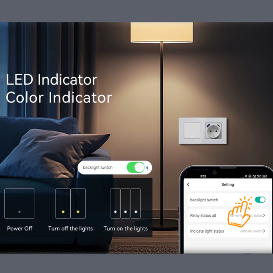 BSEED E-Serie Smart Home WIFI Klick Schalter Module mit Glas Rahmen in Grau für DIY Kombinationen aus Lichtschalter, Steckdose und USB Ladefunktion - Bild 2