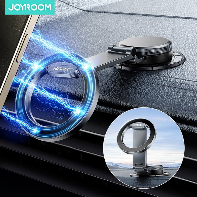 Joyroom Magnetische Autohalterung aus Ganzmetall in Schwarz, faltbarer Telefonhalter für das Armaturenbrett, kompatibel mit iPhone 15 14 und Tesla - Bild 1