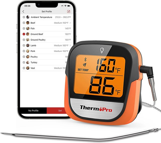 ThermoPro TP901 Bluetooth Digitalthermometer mit App-Steuerung für Grillen und Kochen, Orange - Bild 1