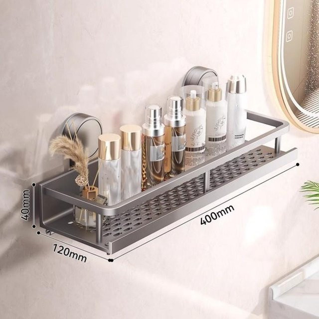 Crown Global Multifunktionales Badezimmerregal in Grau, Wandmontierte Saugnapfhalterung als Hängender Badezimmerkorb zur Aufbewahrung von Shampoo, Breite: 40 cm - Bild 1