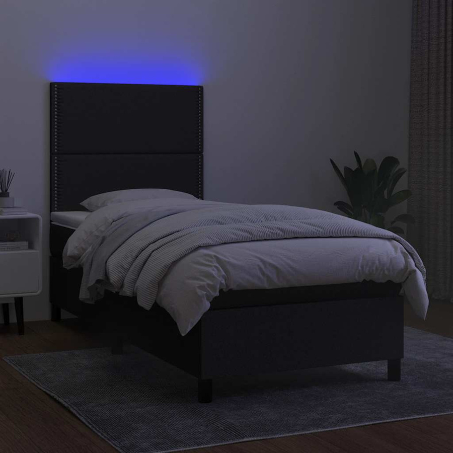 vidaXL Boxspringbett Hybrid mit Matratze und LED-Unterbettbeleuchtung in Schwarz, B/T/H: 90 x 190 x 128 cm - Bild 2