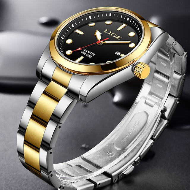 LIGE Armbanduhr Quarz, Edelstahl, Schwarz, Herren - Bild 1