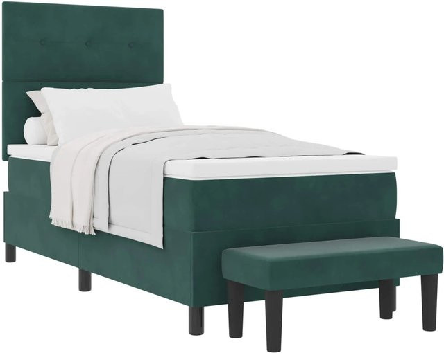vidaXL Boxspringbett mit Matratze aus Samt in Dunkelgrün, B/T/H: 100 x 200 x 128 cm - Bild 1