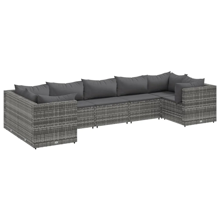 vidaXL 7-tlg Garten-Lounge-Set in L-Form aus grauem PE-Rattan mit Polsterkissen und pulverbeschichtetem Stahlgestell - Bild 2