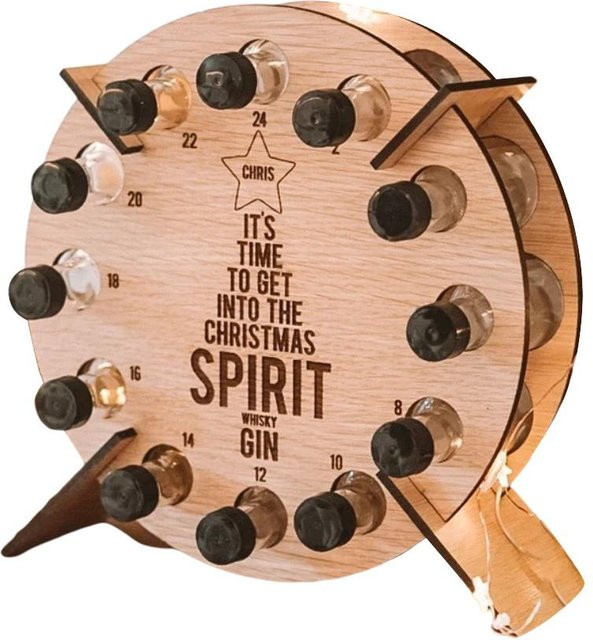 DIYelecs Weihnachts-Adventskalender aus Holz mit 24 Mini-Alkoholhalter-Weinflaschenständern in Beige - Bild 1