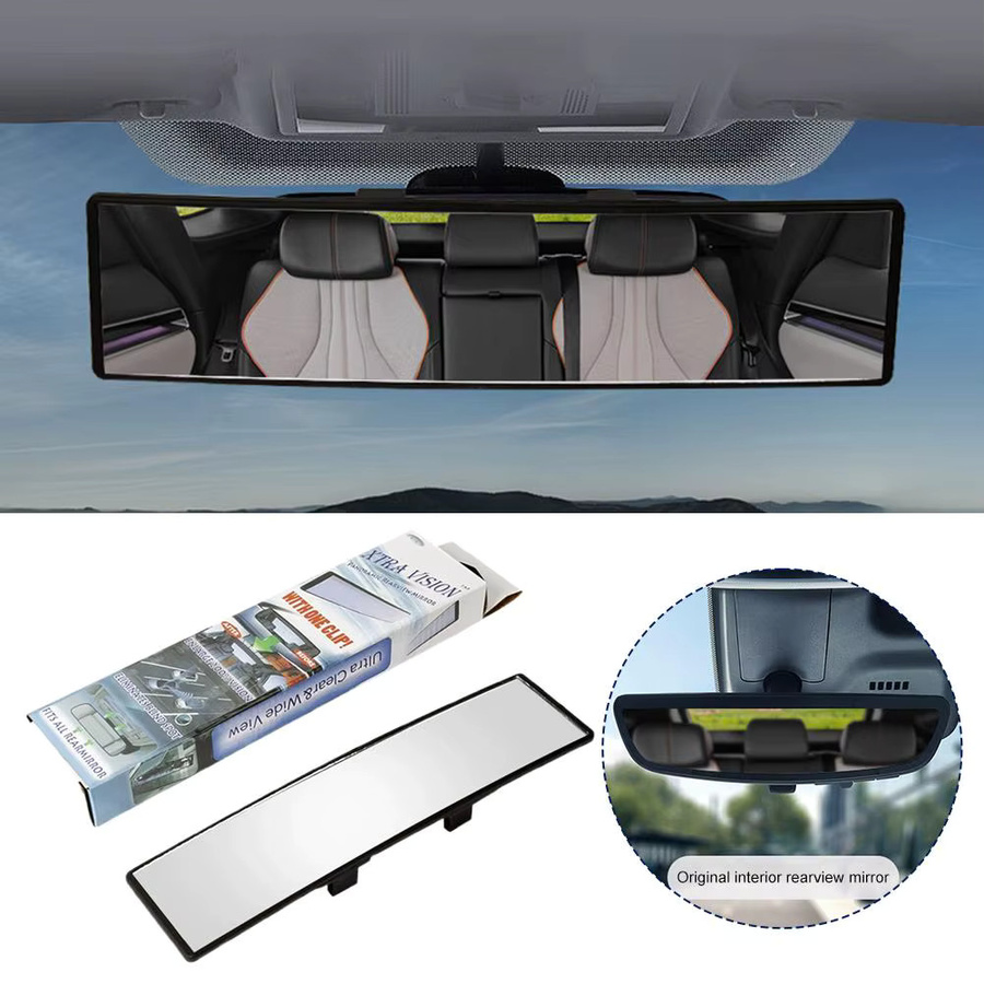 Konvexer Panorama-Rückspiegel mit Anti-Glare-Effekt und Gummiclips in Schwarz, Breite: 28,5 cm - Bild 4